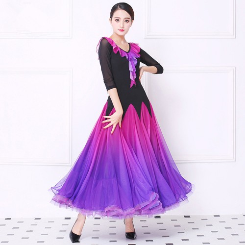 Custom size children adult ballroom waltz tango dancing dresses for girls violet fuchsia gradient color flamenco dresses